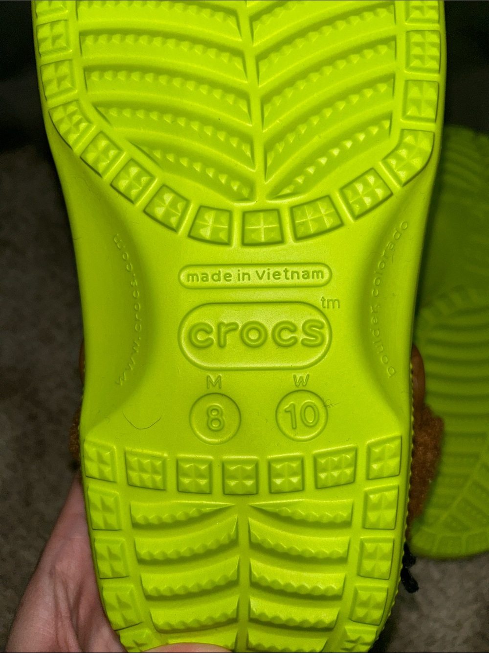 Adult Shrek Neon Green Clog with Brown Sherpa Trim - Picture 4 of 4